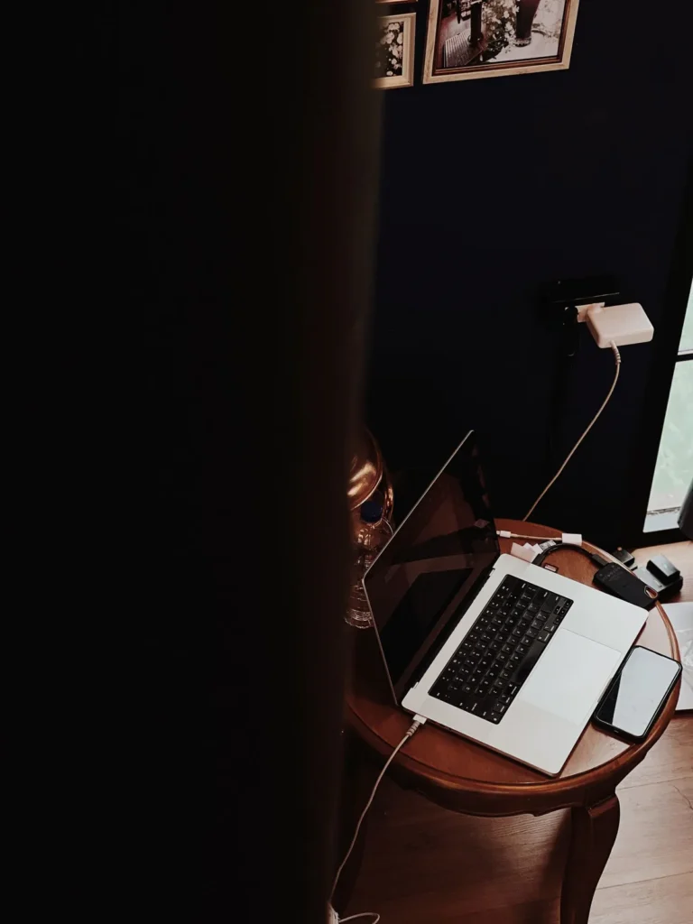 laptop home office side hustle work setup with coffee